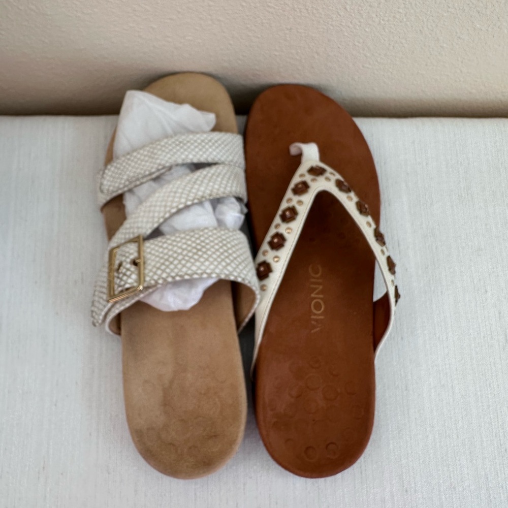 Vionic Skylar White Leather Snake Skin Texture Buckle Orthotic Sandals Womens 9* - Picture 12 of 15